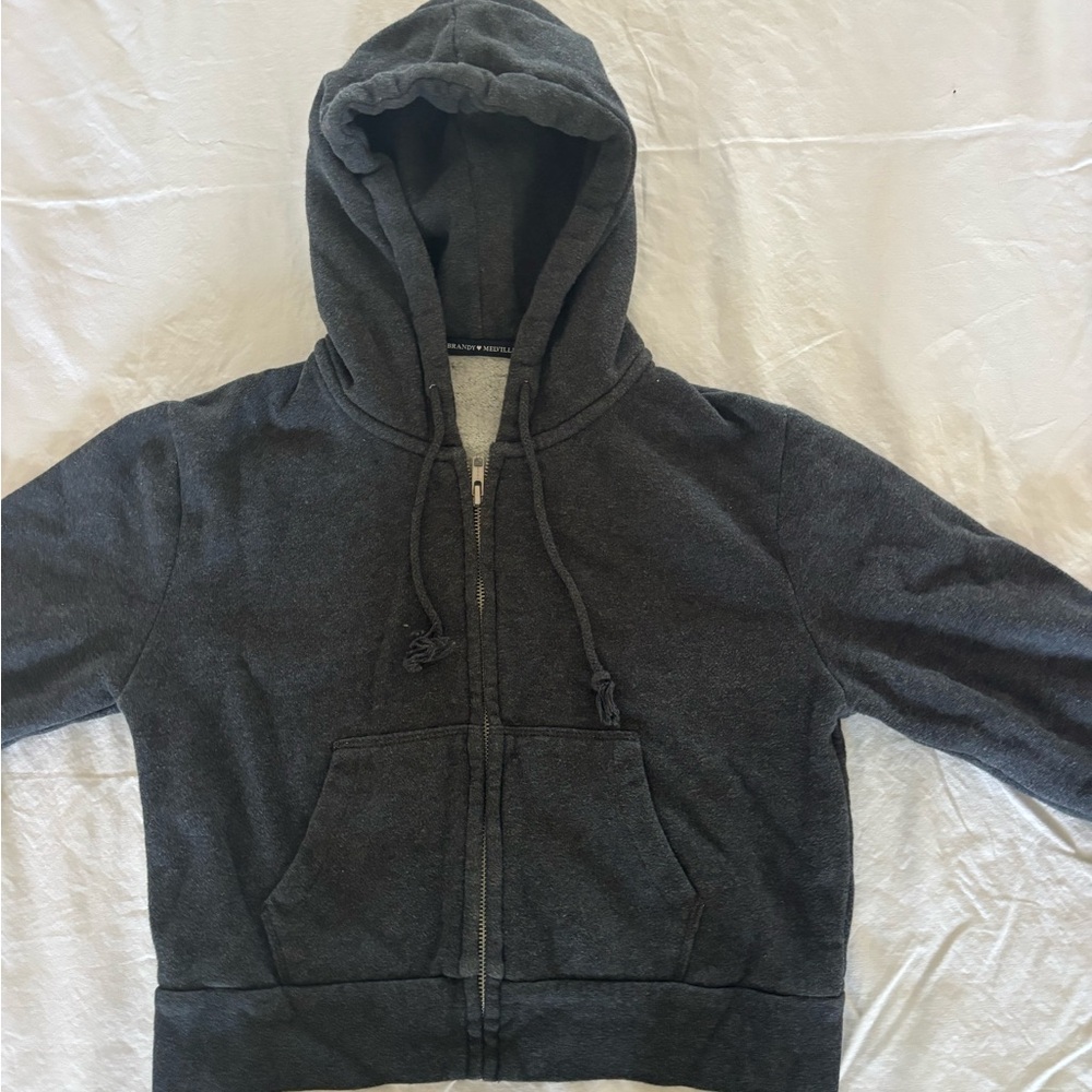 Brandy Melville Dark Gray Cropped Zip Up